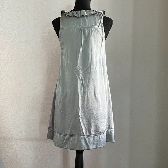 Cecico silk gray A-line sundress with black decoration size S - Picture 3 of 10